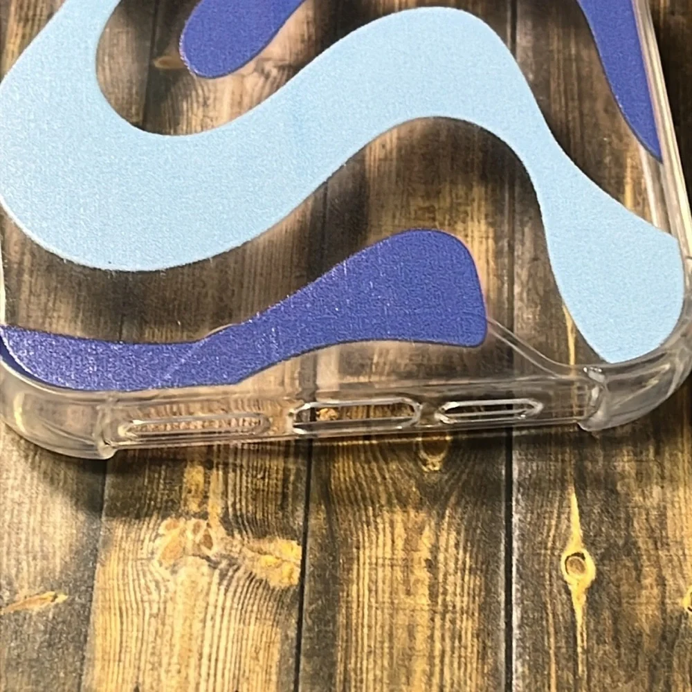 5for$10 Clear iPhone 15 Pro Max Phone Case Art Wavy-Painted Baby Blue And Blue